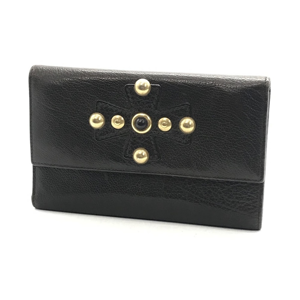 Saint Laurent Studded Trifold Wallet Leather Dark Brown